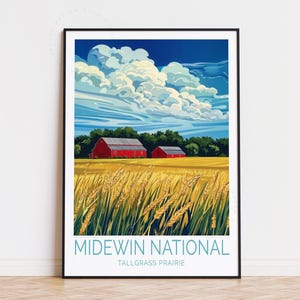 Poster de voyage Midewin National Tallgrass Prairie, art mural Illinois, impression Midewin National, cadeau d'anniversaire, décoration d'intérieur, cadeaux personnalisés