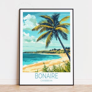 Affiche de voyage Bonaire, art mural Caraïbes, impression Caraïbes Bonaire, décoration d'intérieur, cadeaux d'anniversaire, affiche de voyage personnalisée