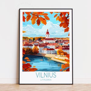 Poster de voyage Vilnius en Lituanie, art mural Lituanie, impression Vilnius, cadeau d'anniversaire, décoration de voyage, cadeaux personnalisés