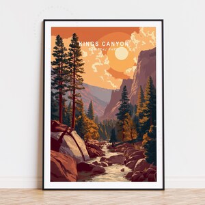 Kings Canyon National Park Reiseplakat, Kalifornien Wandkunst, Kings Canyon Druck, Geburtstagsgeschenke, Wohnkultur, minimalistische Stadtlandschaft