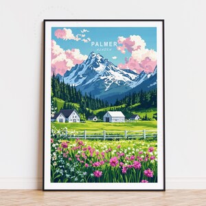 Poster turistico di Palmer, Alaska, arte murale degli Stati Uniti, stampa di Palmer, Alaska, regali di compleanno, arredamento per la casa, paesaggio urbano minimalista, regalo di nozze