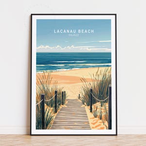 Póster de viaje de la playa de Lacanau, Francia, arte mural de Francia, impresión de la playa de Lacanau, regalo de cumpleaños, regalos de aniversario, decoración del hogar