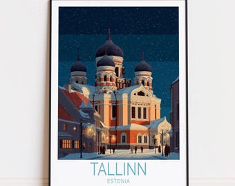 Póster de viaje de Tallin, Estonia, arte mural de Estonia, impresión de Tallin, decoración del hogar, regalo de cumpleaños, póster de viaje personalizado