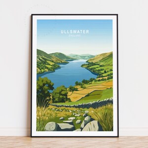 Póster de viaje de Ullswater, arte mural de Inglaterra, impresión de Ullswater, Inglaterra, regalos de cumpleaños, decoración del hogar, paisaje urbano minimalista, regalo de boda