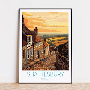Poster de voyage Shaftesbury, art mural Angleterre, impression Shaftesbury Angleterre, cadeau d'anniversaire, affiche de voyage personnalisée, cadeaux de pendaison de crémaillère