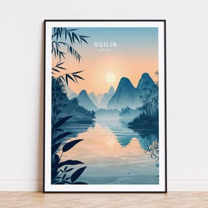 Guilin Travel Poster, China Wall Art, Guilin China Print, Home Decor, Birthday Gifts, Custom Travel Poster, Minimalist Cityscape