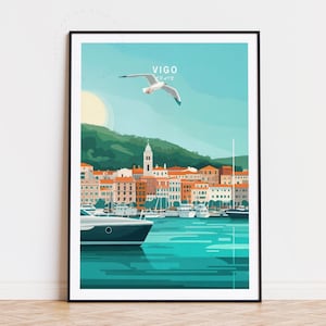 Affiche de voyage de Vigo, Espagne, art mural Espagne, impression Vigo, décoration murale Espagne, affiche de voyage personnalisée, décoration d'intérieur, cadeaux d'anniversaire