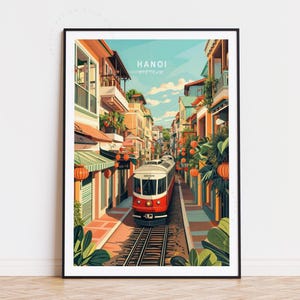 Poster de voyage à Hanoï, art mural Vietnam, impression Hanoi Vietnam, décoration d'intérieur, affiche de voyage personnalisée, cadeaux d'anniversaire, paysage urbain minimaliste