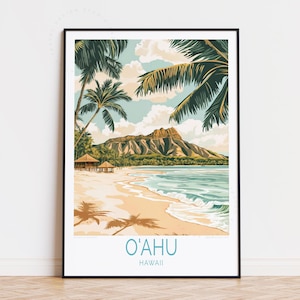 O'ahu Hawaii Reise Poster, Hawaii Wand Kunst, O'ahu Druck, Housewarming Geschenke, Benutzerdefinierte Reise Poster, Geburtstagsgeschenk