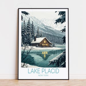 Poster de voyage Lake Placid à New York, art mural New York, impression Lake Placid, cadeaux de pendaison de crémaillère, cadeau d'anniversaire, affiche de voyage personnalisée