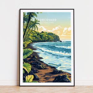 Poster de voyage parc national du Corcovado, art mural Brésil, impression du Corcovado, poster de voyage personnalisé, cadeaux de pendaison de crémaillère, cadeau d'anniversaire