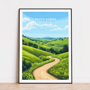 Póster de viaje del Parque Nacional South Downs, arte mural de Inglaterra, impresión de South Downs, decoración del hogar, regalos de cumpleaños, póster de viaje personalizado