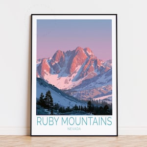 Reseposter från Ruby Mountains Nevada – Väggkonst för bergslandskap, Nevada naturtryck, dekoration från västra USA, födelsedagspresenter