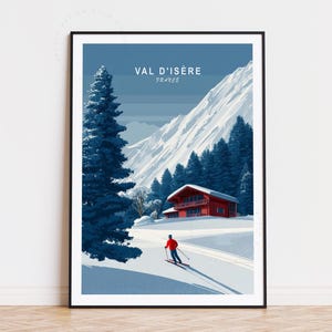 Val-d'Isère Reiseplakat, Frankreich Wandkunst, Val-d'Isère Skiort Druck, Geburtstagsgeschenke, Innendekoration, minimalistisches Reiseplakat