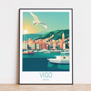 Poster de voyage Vigo, Espagne, art mural, impression Vigo Espagne, cadeaux d'anniversaire, cadeau de mariage, affiche de voyage personnalisée, décoration d'intérieur
