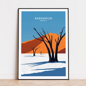 Póster de viaje de Sossusvlei, Namibia, arte mural del desierto de Namib, impresión de Sossusvlei, decoración del hogar, regalos de cumpleaños, póster de viaje minimalista
