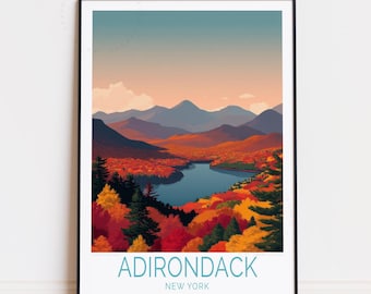 Impression de voyage dans les montagnes Adirondack, art mural New York, affiche Adirondack, décoration d'intérieur, cadeaux d'anniversaire, cadeau de mariage