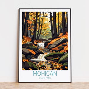 Póster de viaje del Parque Estatal Mohicano de Ohio, arte mural de Ohio, impresión del Parque Estatal Mohicano, decoración del hogar, regalos de cumpleaños, póster de viaje personalizado
