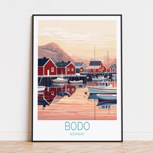Póster de viaje de Bodø, Noruega, arte mural de Noruega, impresión de Bodø, decoración del hogar, regalos de cumpleaños, regalo de boda, póster de viaje personalizado