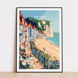 Hastings Travel Poster, England Wall Art, Hastings Print, Home Decor, Birthday Gifts, Custom Travel Poster, Minimalist Cityscape