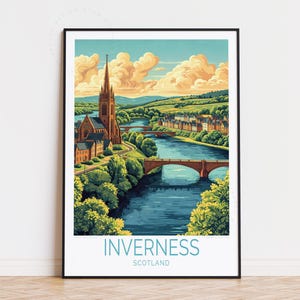 Affiche de voyage d'Inverness en Écosse, art mural Écosse, impression d'Inverness, cadeaux d'anniversaire, décoration d'intérieur, affiche de voyage personnalisée