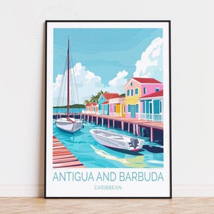 Poster de voyage Antigua-et-Barbuda, art mural Caraïbes, impression Antigua-et-Barbuda, cadeaux d'anniversaire, décoration d'intérieur, cadeau de mariage