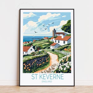 Póster de viaje de Saint Keverne, Inglaterra, arte mural de Inglaterra, impresión de Saint Keverne, póster de viaje personalizado, regalos de cumpleaños, decoración del hogar