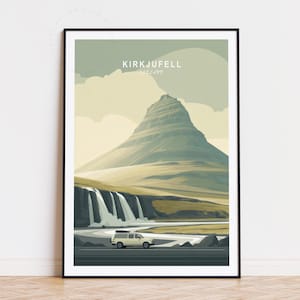 Kirkjufell Travel Poster, Iceland Wall Art, Kirkjufell Iceland Print, Home Decor, Birthday Gifts, Minimalist Travel Poster