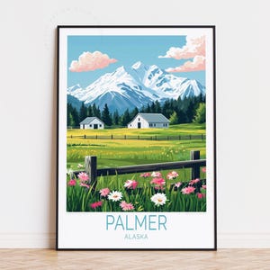 Poster di viaggio Palmer, Alaska, arte murale degli Stati Uniti, stampa Palmer, Alaska, regali di compleanno, poster di viaggio personalizzato, arredamento per la casa