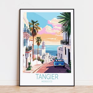 Poster de voyage Tanger Maroc, art mural Maroc, impression Tanger, affiche de voyage personnalisée, cadeaux de pendaison de crémaillère, cadeau d'anniversaire