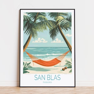 Póster de viaje de San Blas, arte mural de Panamá, impresión de las islas de San Blas, arte de islas tropicales, póster de viaje personalizado, decoración del hogar, regalos de cumpleaños