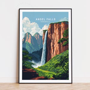 Angel Falls Venezuela Reise-Plakat, Venezuela-Wand-Kunst, Angel Falls Druck, Minimalistisches Reise-Plakat, Wohnkultur, Geburtstagsgeschenk