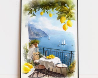 Capri Italien Aquarell Poster | Capri Küstenreise Wandkunst