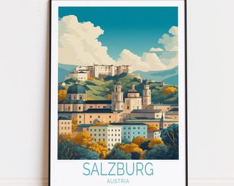 Salzburg Austria Travel Poster – Austria Old Town Wall Art, European Cityscape Print, Alpine Landscape Decor