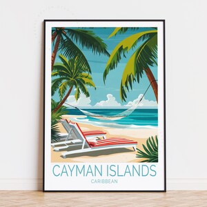 Impresión de viaje a las Islas Caimán, Caribe, arte mural caribeño, póster de las Islas Caimán, decoración del hogar, regalos de cumpleaños, póster de viaje personalizado