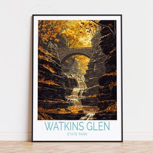 Póster de viaje de Watkins Glen, Nueva York, arte mural de Nueva York, impresión del Parque Estatal de Watkins Glen, decoración del hogar, regalo de cumpleaños, regalos de boda