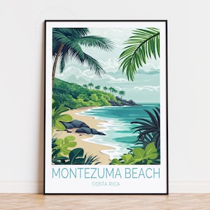 Póster de viaje de la playa de Montezuma, arte mural de Costa Rica, impresión de Montezuma Costa Rica, regalos de cumpleaños, regalo de boda, decoración del hogar