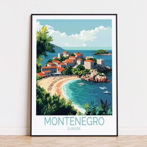 Póster de viaje de Montenegro, arte mural de Europa, impresión de Montenegro y los Balcanes, regalos de cumpleaños, póster de viaje personalizado, decoración del hogar