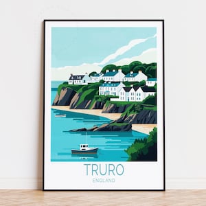 Truro England Travel Poster, England Wall Art, Truro Cornwall Print, Travel Home Decor, Birthday Gifts, Wedding Present