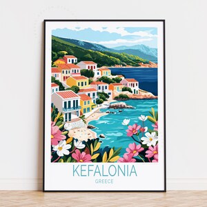 Poster di viaggio di Cefalonia, arte murale della Grecia, stampa di Cefalonia in Grecia, regalo di compleanno, poster di viaggio personalizzato, arredamento per la casa