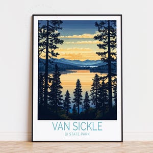 Poster di viaggio del Van Sickle Bi-State Park, arte murale della California, stampa del Van Sickle Lake Tahoe, arredamento per la casa, regalo di compleanno
