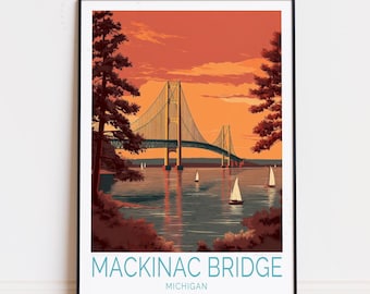 Mackinac Bridge Michigan Travel Poster, Michigan Wall Art