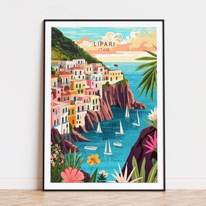 Lipari Italien Reise Poster, Italien Wand Kunst, Lipari Print, Wohnkultur, Benutzerdefinierte Reise Poster, Geburtstagsgeschenk, Jahrestagsgeschenke
