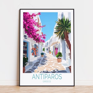 Poster di viaggio di Antiparos, Grecia, stampa artistica da parete dell'isola greca, stampa di Antiparos, arredamento per la casa, regalo di compleanno, poster di viaggio personalizzato