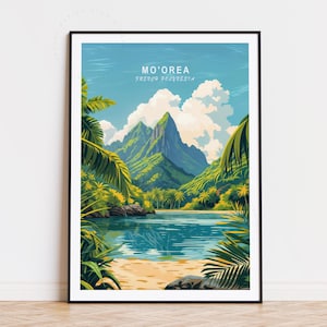 Poster de voyage Moorea, art mural Polynésie française, impression Moorea Polynésie française, décoration d'intérieur, cadeaux d'anniversaire, paysage urbain minimaliste