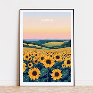 Poster di viaggio del Kansas, arte murale degli Stati Uniti, stampa del Kansas, Stati Uniti, regali di compleanno, arredamento per la casa, poster di viaggio personalizzato