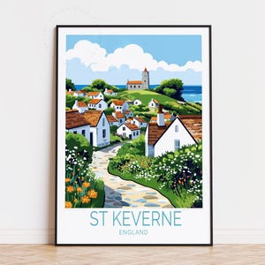 Póster de viaje de Saint Keverne, Inglaterra, arte mural de Inglaterra, impresión de Saint Keverne, regalos de cumpleaños, decoración del hogar, póster de viaje personalizado