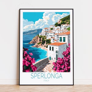 Póster de viaje de Sperlonga, Italia, arte mural de Italia, impresión de Sperlonga, decoración del hogar, regalos de cumpleaños, regalo de boda, póster de viaje personalizado