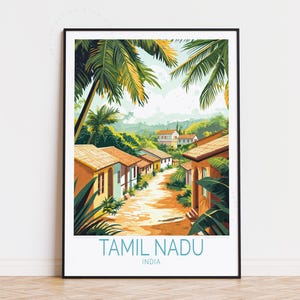 Affiche de voyage du Tamil Nadu en Inde, art mural Inde, impression du Tamil Nadu, cadeaux de pendaison de crémaillère, cadeau d'anniversaire, affiche de voyage personnalisée