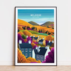 Poster de voyage Melrose, art mural Ecosse, impression Melrose Ecosse, décoration d'intérieur de voyage, affiche de voyage personnalisée, cadeaux d'anniversaire